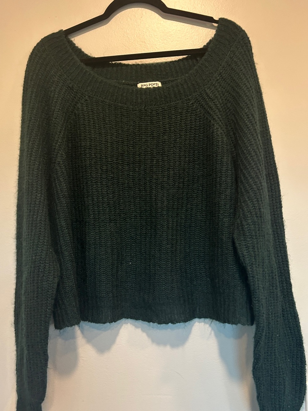 Rag Poets Dark Green Off-the-Shoulder Knit Sweater